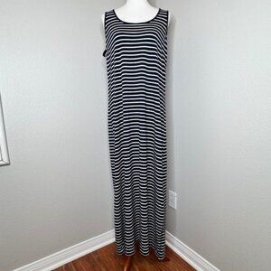 J. JILL Tank Dress MED TALL Navy White Stripes Sleeveless Side Slit Nautical
